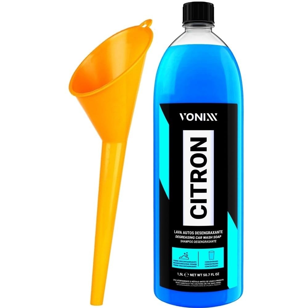 Kit Essencial Lavagem Pesada: Shampoo Citron Vonixx 1,5L + Funil Karbox Cabo Longo