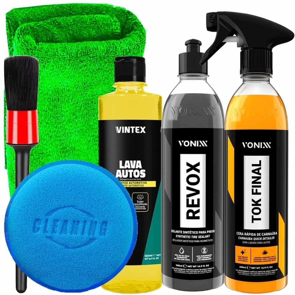 Kit Completo Vonixx: Tok Final, Revox, Vintex e Acessórios Karbox para Detalhamento Automotivo