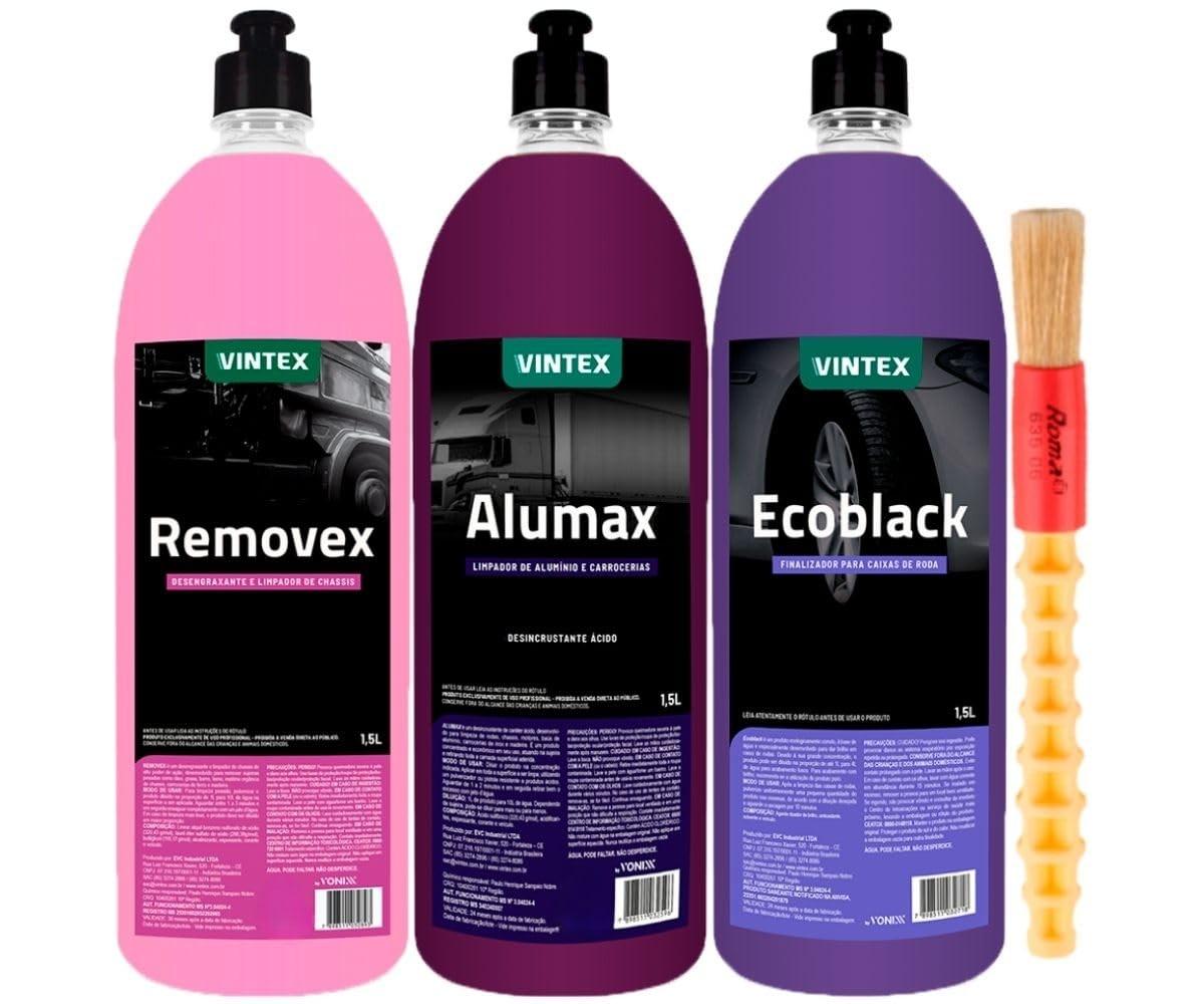 Kit Completo Limpeza Automotiva Vonixx: Removex, Alumax, Ecoblack e Pincel