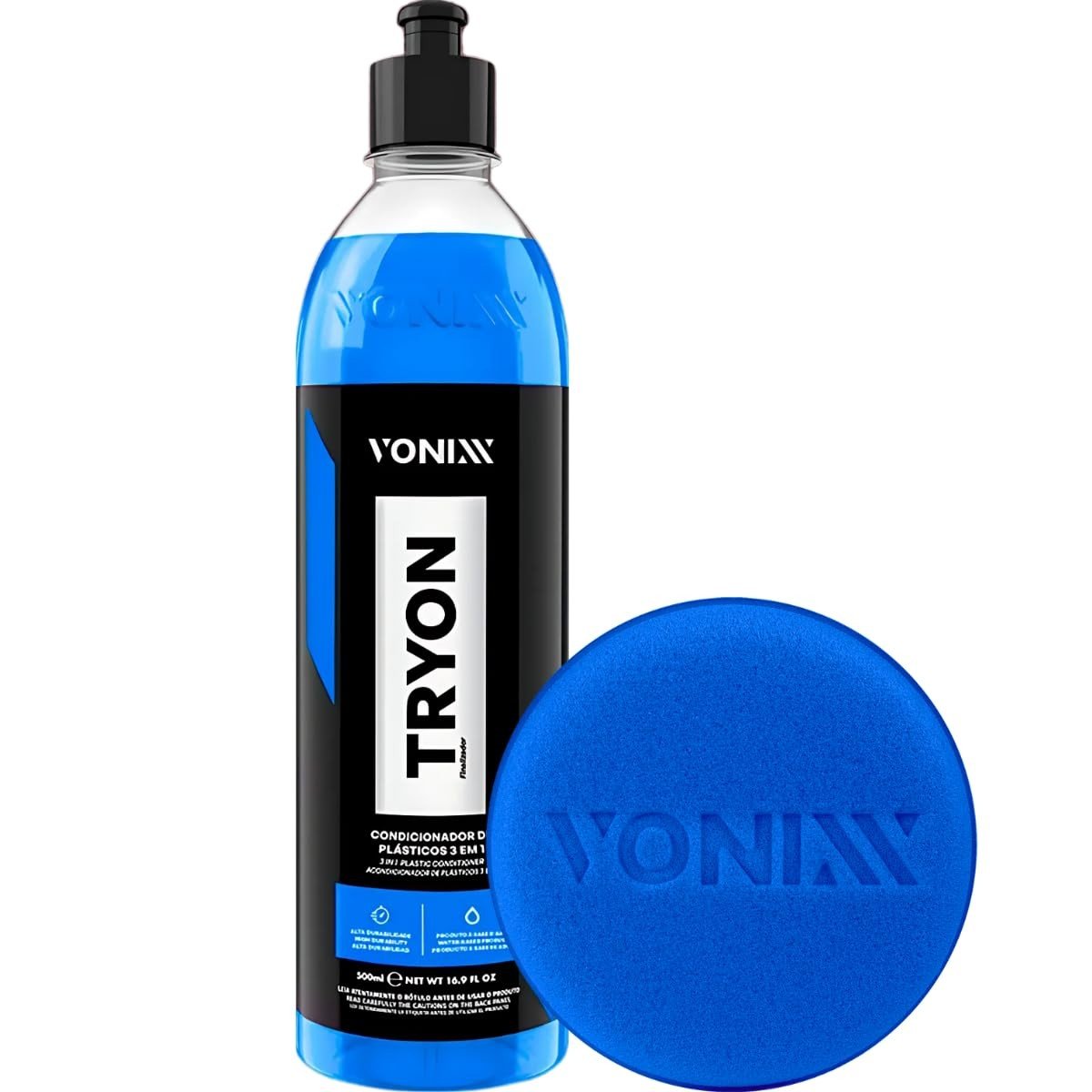 Kit Tryon Vonixx 3 em 1: Condicionador Acetinado para Plásticos e Borrachas Automotivas + Aplicador de Espuma