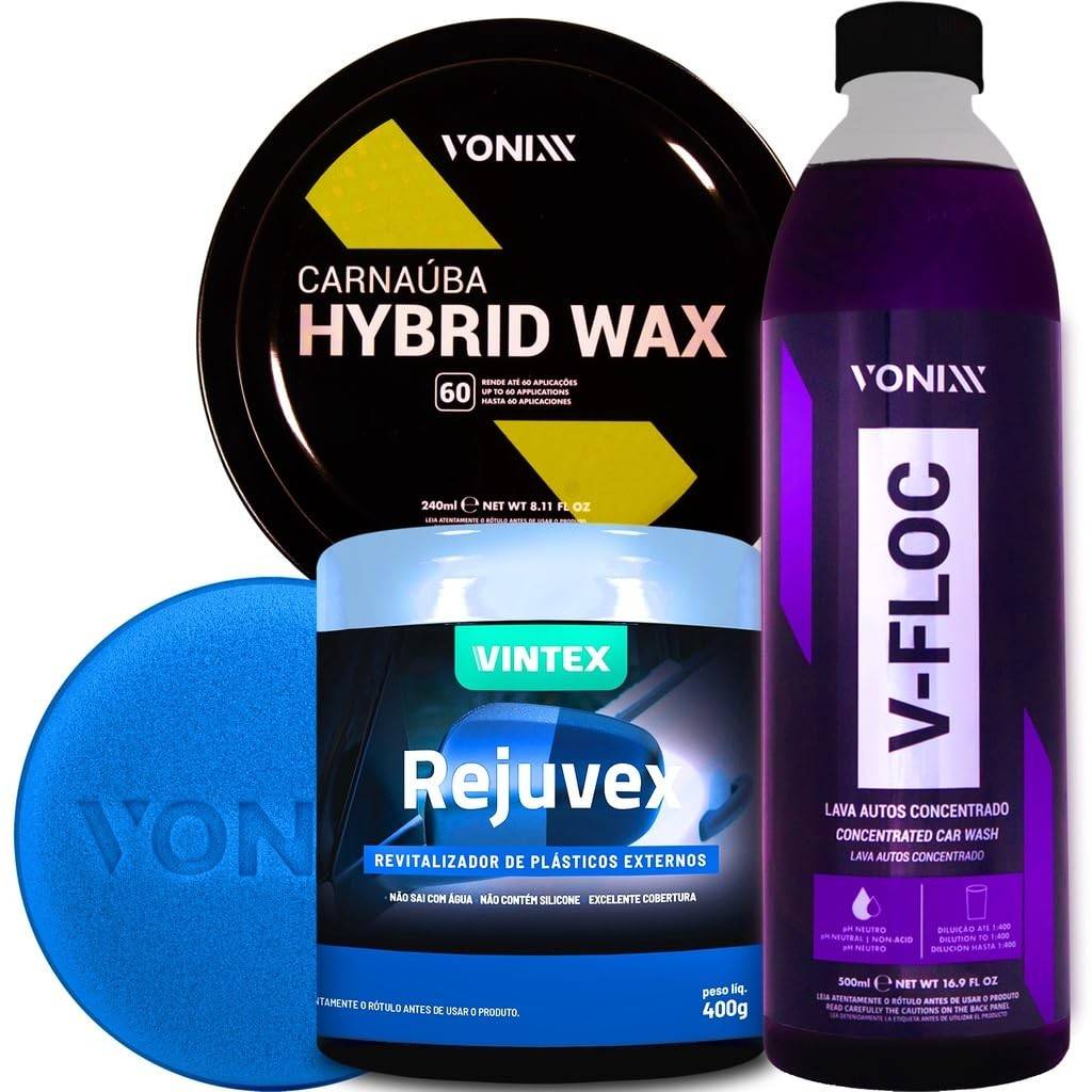 Kit Impecável: Shampoo V-Floc 500ml + Carnaúba Hybrid 240ml + Rejuvex 400g Vonixx