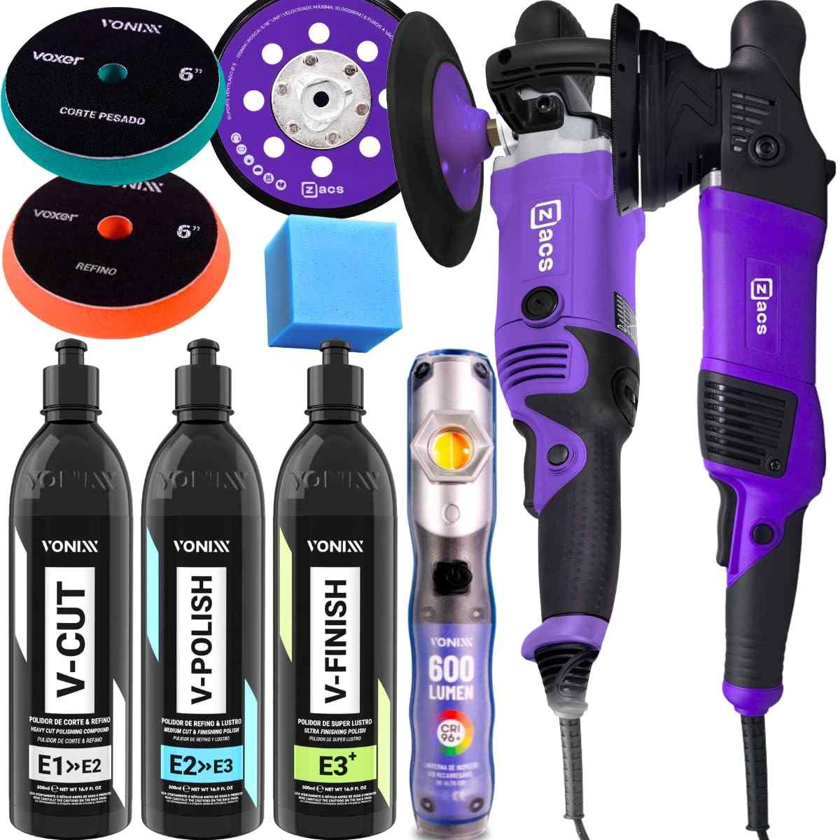 Kit Polimento Profissional Completo com Politriz Zacs e Sistema VHP Vonixx