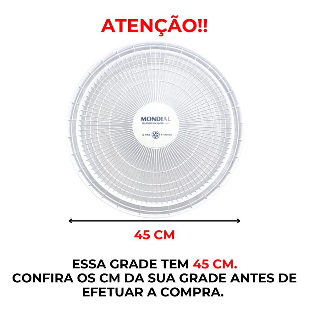 Grade Frontal Branca 40cm para Ventilador Mondial VSP-40