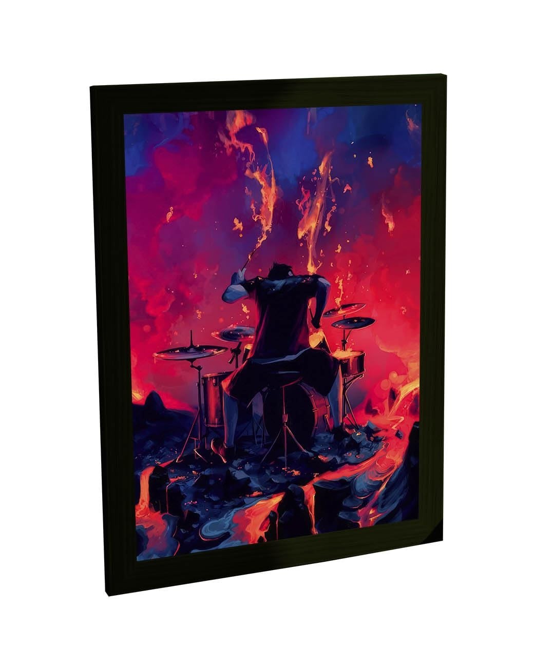 Quadro Decorativo Bateria Ilustração Vulcão Rosa - Arte Moderna para Quarto e Sala