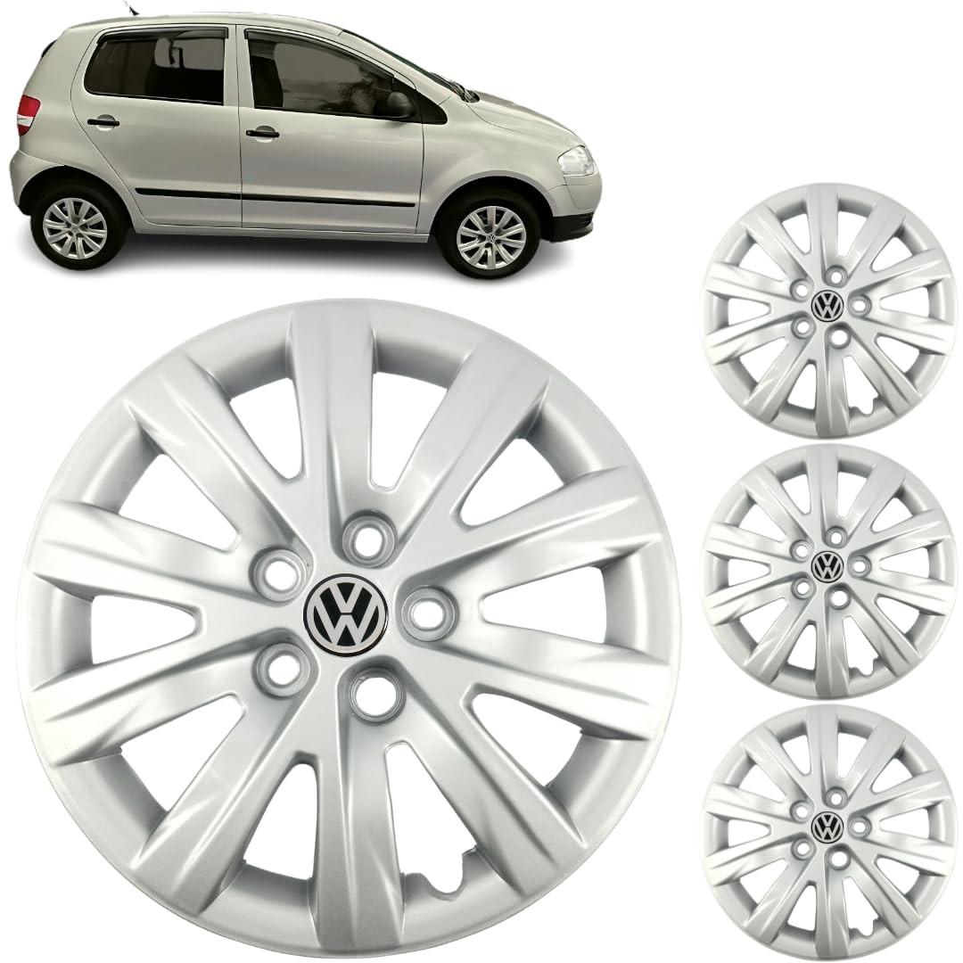 Jogo 4 Calotas Aro 14 VW Fox, SpaceFox e Polo (2009-2016) Grid GR049CB com Adesivo Logo Resinado
