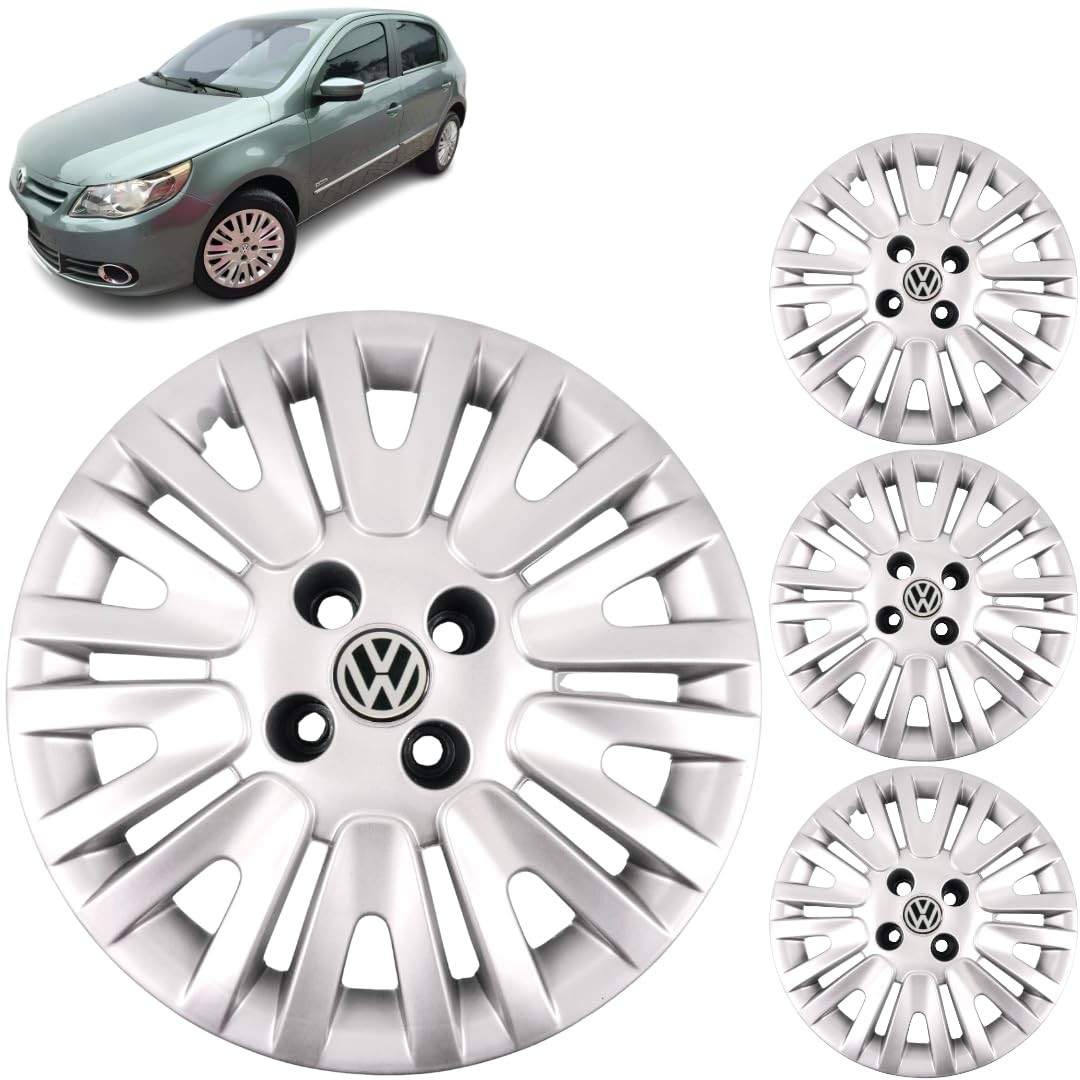 Jogo 4 Calotas Aro 14 VW Gol, Voyage e Saveiro G5 (2008-2012) - Design Grid com Adesivo Logo Resinado