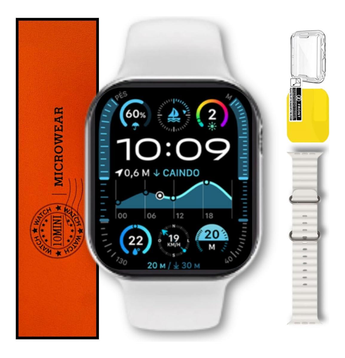 Smartwatch W0 Mini Branco: GPS, NFC, Alexa/Siri/Google, ChatGPT e Brindes Exclusivos