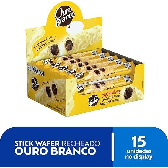 Wafer Recheado Ouro Branco: Display com 15 Unidades