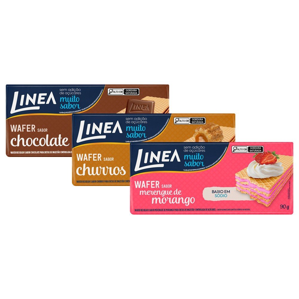 Wafers Linea Kit 3 Sabores: Morango, Churros e Chocolate