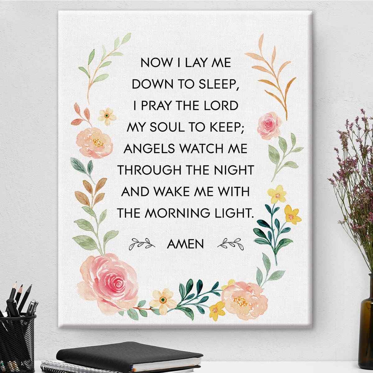 Bedtime Prayer Canvas Wall Art - Pintura de Parede Cristã Motivacional para Crianças com Versículo Bíblico