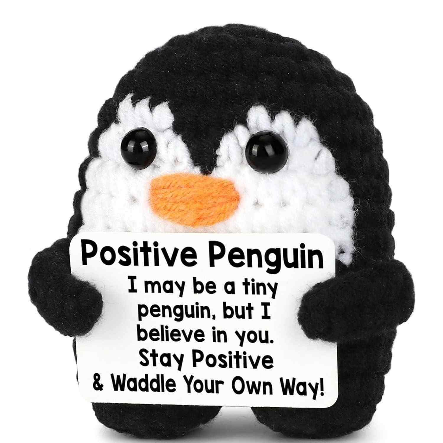 Mini Estatueta de Pinguim de Crochê com Suporte Emocional - Presente Inspirador We're Soulmates Forever