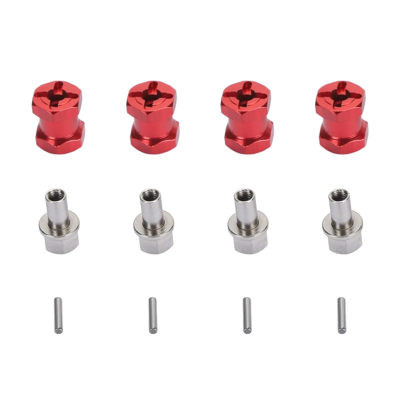 RC Wheel Hex Spacers 12mm dia 15 mm de comprimento de alumínio Hub hexadecimal Extensão de cubo com travamento de metal e pinos de trava para traxxas axiais hsp redcat tamiya hpi (Vermelho)