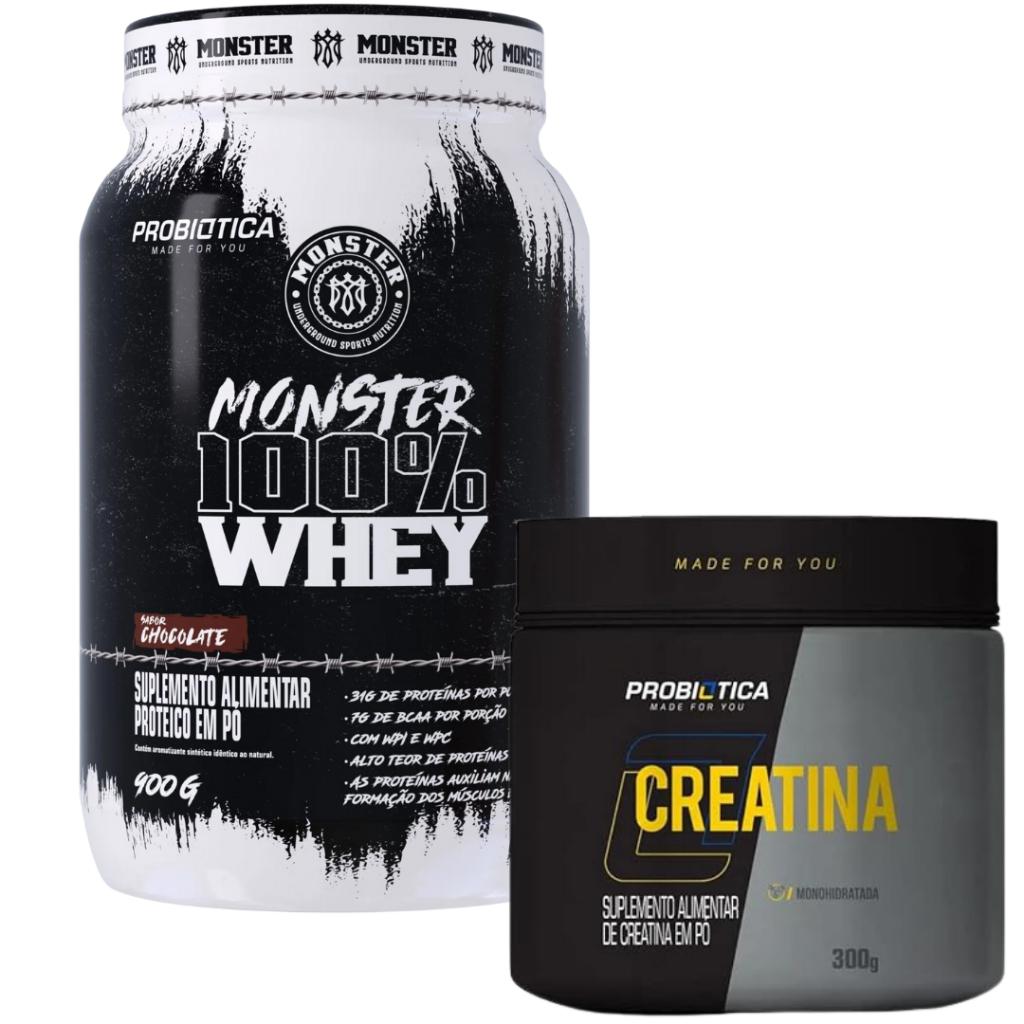 Whey + Creatina: Kit Monster Probiótica para Ganho Muscular
