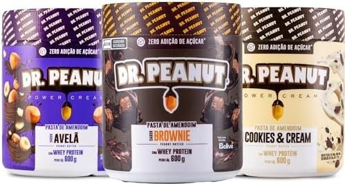 Kit 3x Pasta de Amendoim 600g com Whey Protein - Dr Peanut AVELÃ-COOKIES-BROWNIE