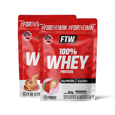 Whey Protein FTW: Kit Refil Doce de Leite + Morango 900g