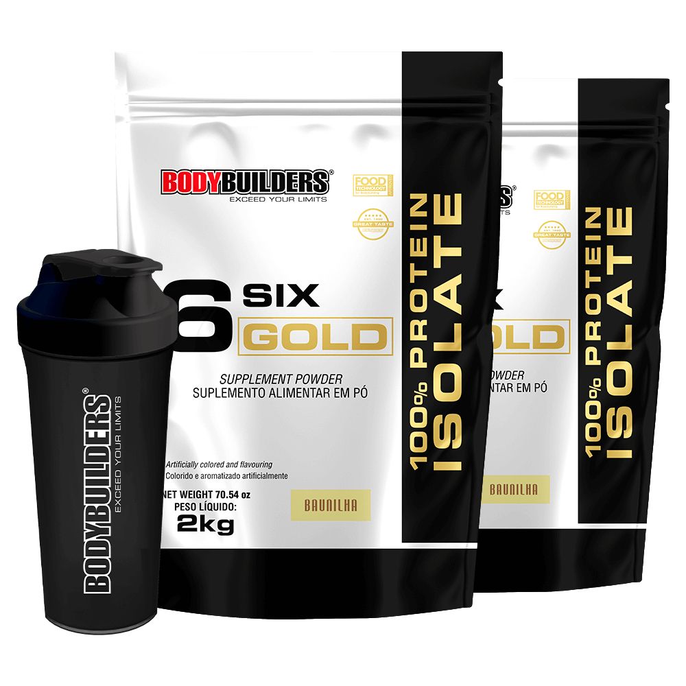 Whey Protein Isolado Six Gold: Kit 2x2kg + Coqueteleira