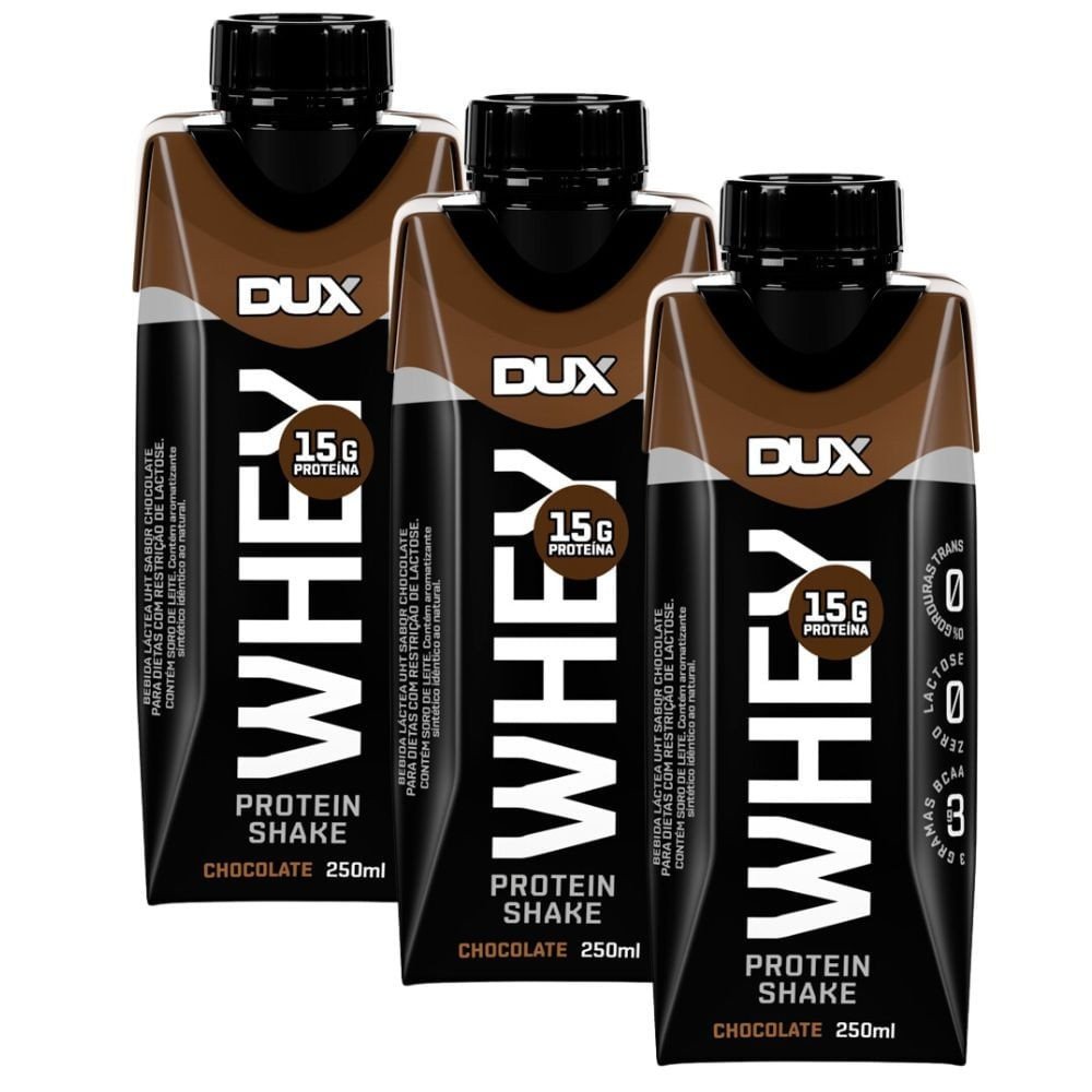 Whey Protein Shake Dux Chocolate: Kit com 3!