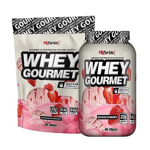 Kit Pote + Refil Whey Protein Gourmet - FN Forbis Nutrition (Milkshake de Morango)
