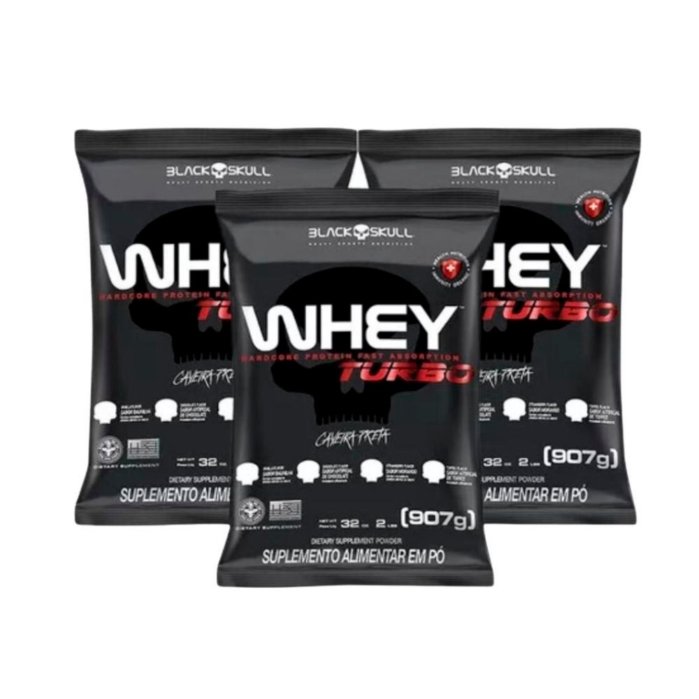 Whey Turbo Black Skull: 3 Refis de 907g!