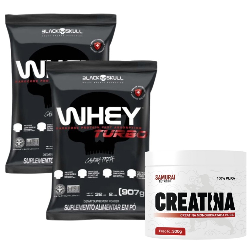Whey Turbo + Creatina: Kit Performance Blackskull & Samurai