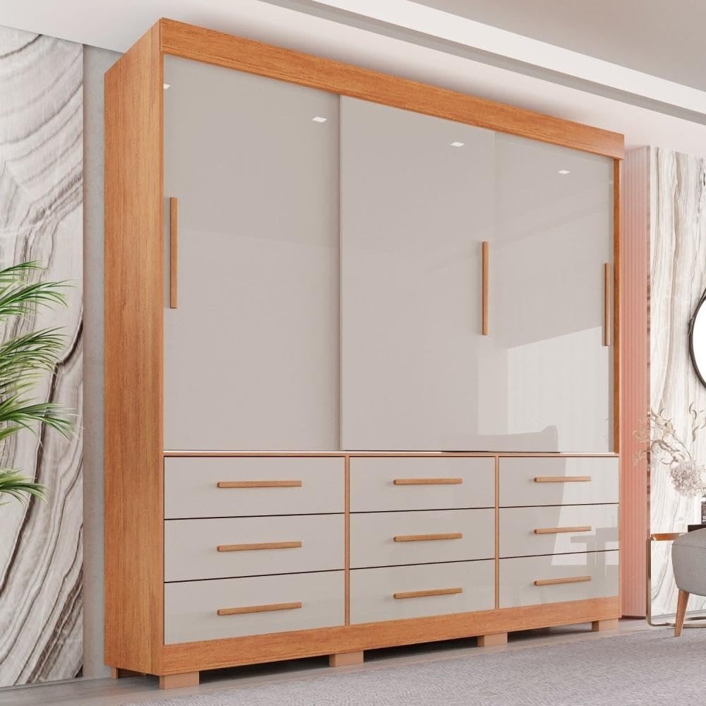 Guarda-Roupa Casal 3 Portas 9 Gavetas Luana Cinamomo/Off-White - Organização e Estilo para seu Quarto