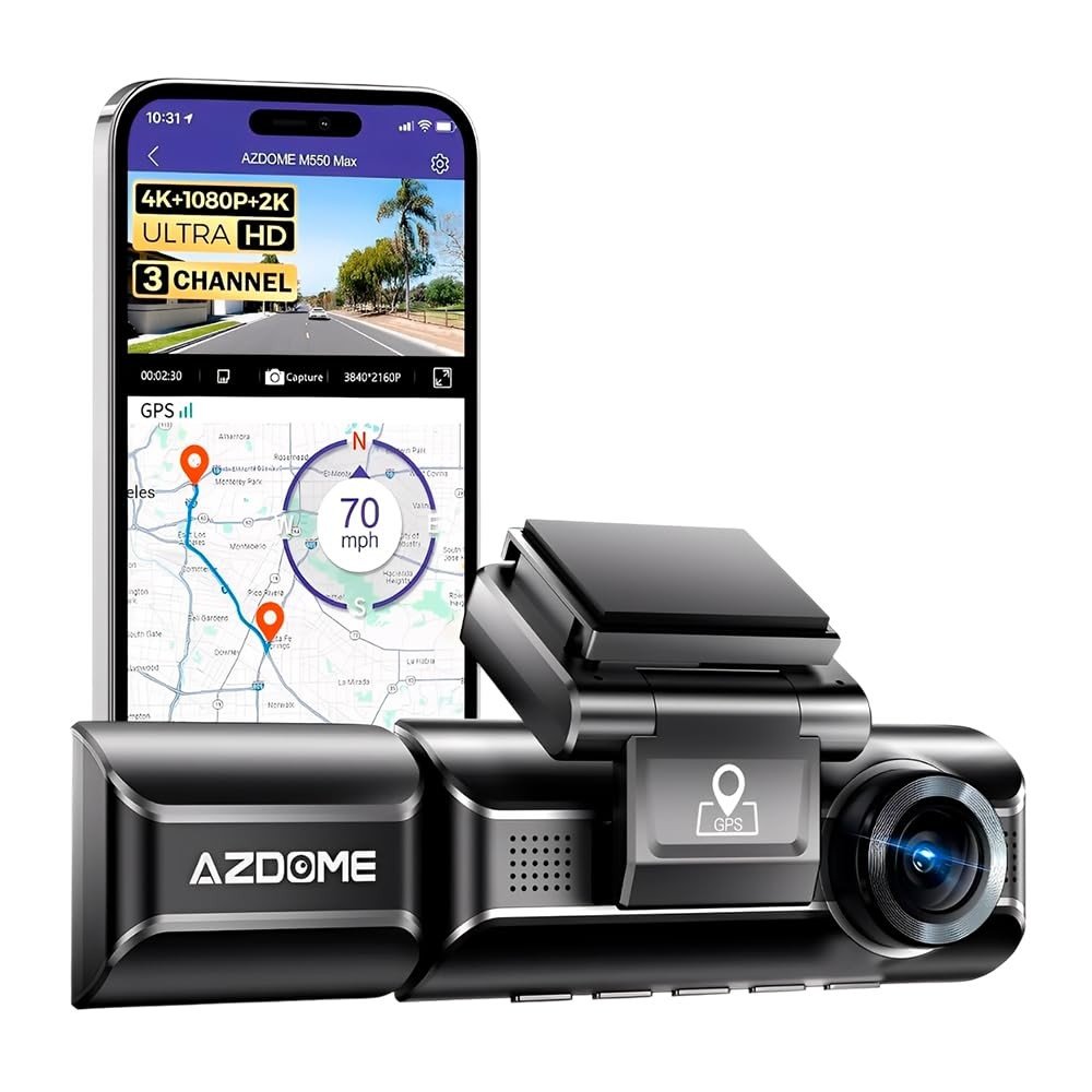 Dash Cam 3 Canais M550 Pro 5G WiFi: Segurança 4K com GPS e Visão Noturna