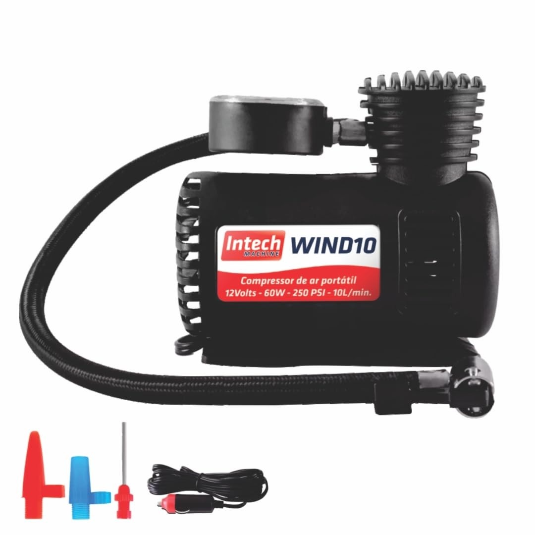 Compressor de Ar Portátil Automotivo Wind10 Intech Machine 12V 60W: Pneus Sempre Cheios!