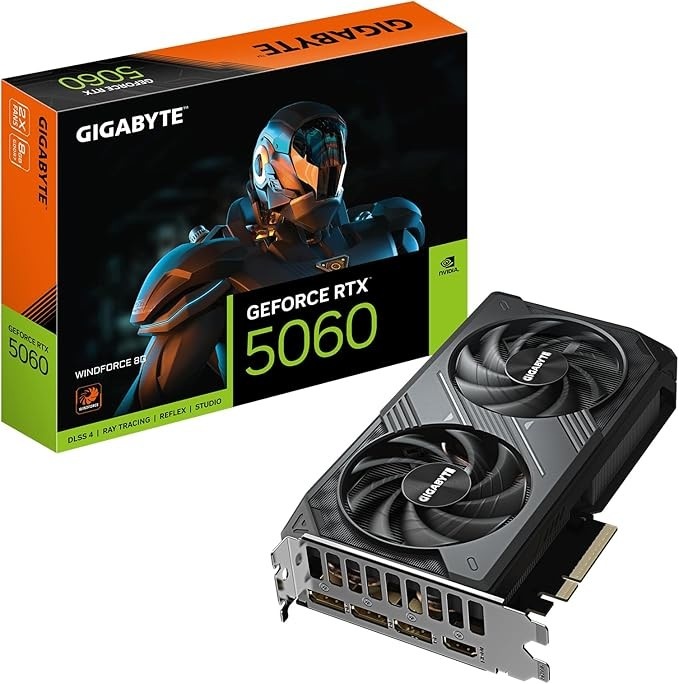 Placa de Vídeo Gigabyte RTX 5060 8GB GDDR7 128 BITS WINDFORCE GIGABYTE GV-N5060WF2-8GD