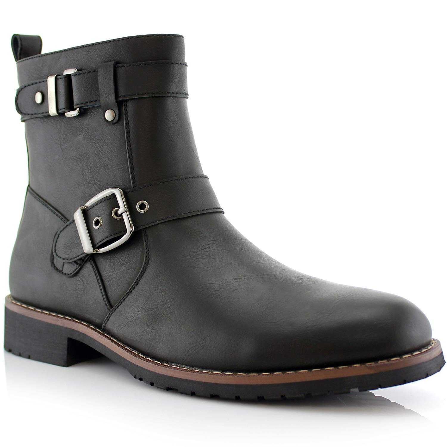Polar Fox Wyatt MPX608005 Botas de motocicleta masculinas casuais com zíper e fivela, Preto, 7