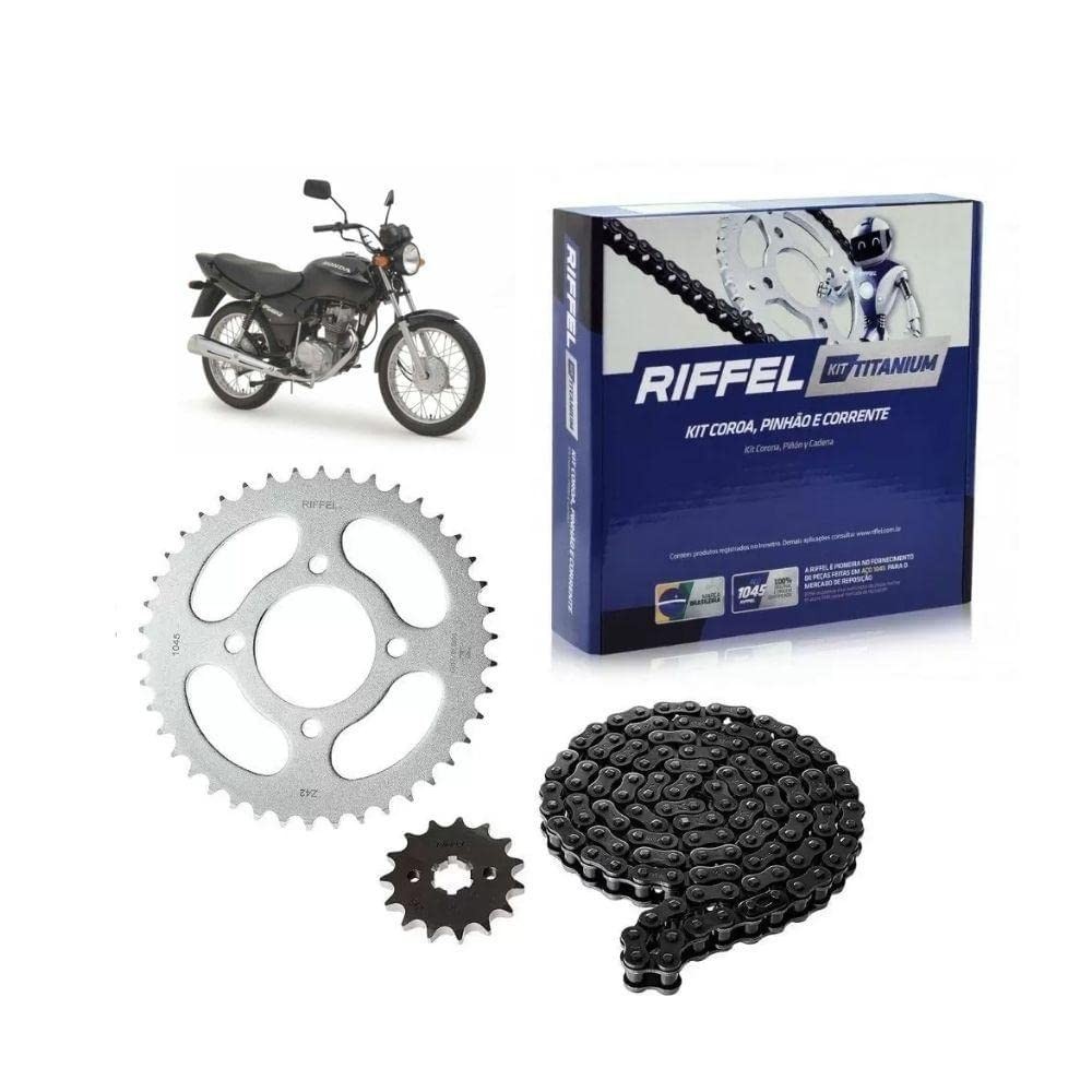 Kit Relação Riffel 44Z x 14Z C/ Corrente 428H x 116L para CG 125 (Cargo, Fan, Titan)