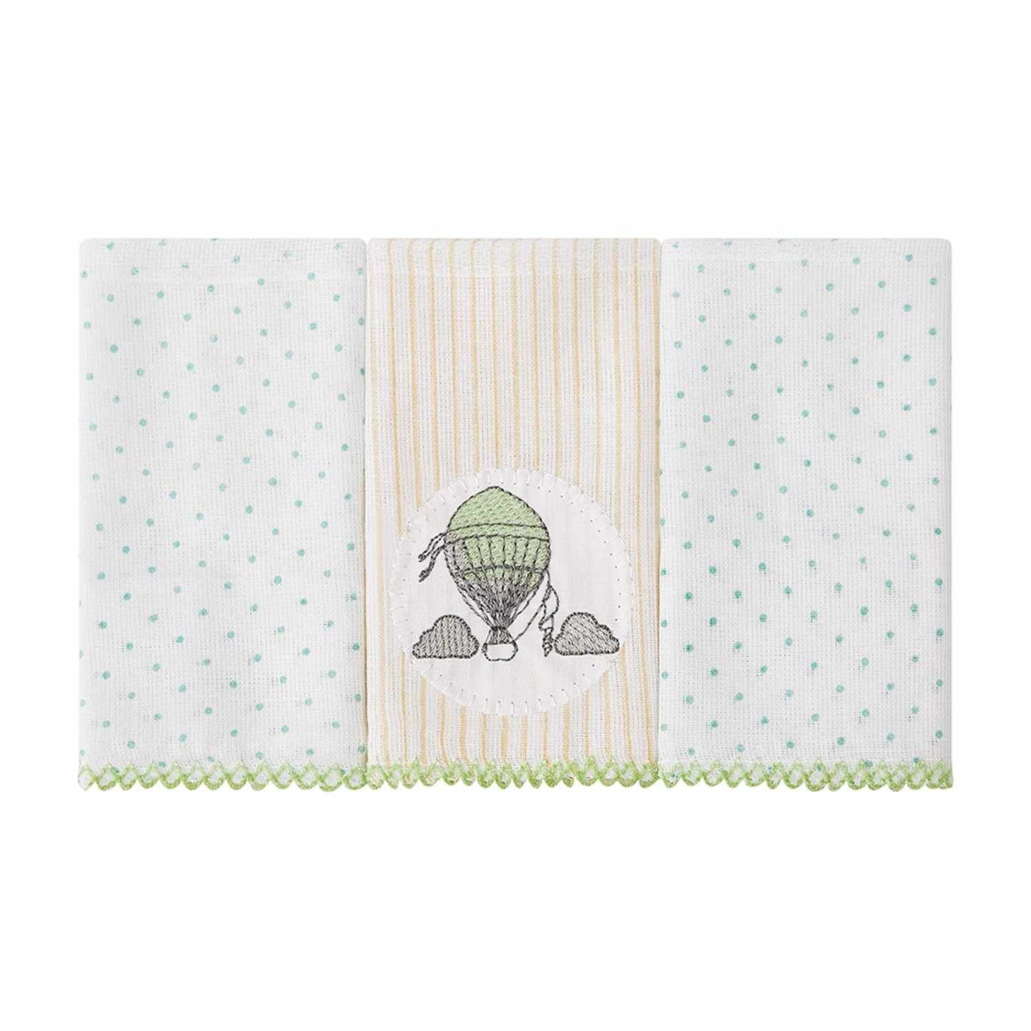Paninho de Boca Poá Bordado Karinho para Bebê - 32cm x 32cm | 3 Unidades em Algodão Macio