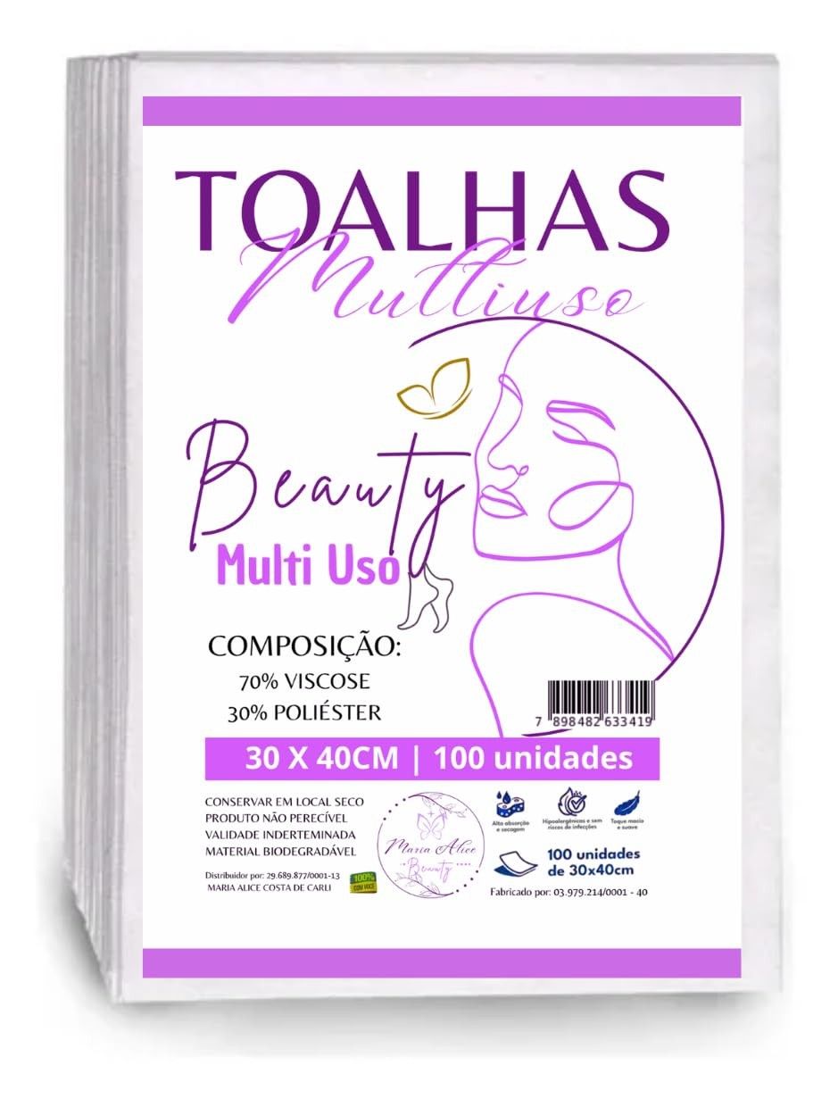 Toalha Descartável Multiuso 30cm x 40cm - Pacote com 100 Unidades - Alta Absorção para Casa, Clínicas, Salões e Lavabos