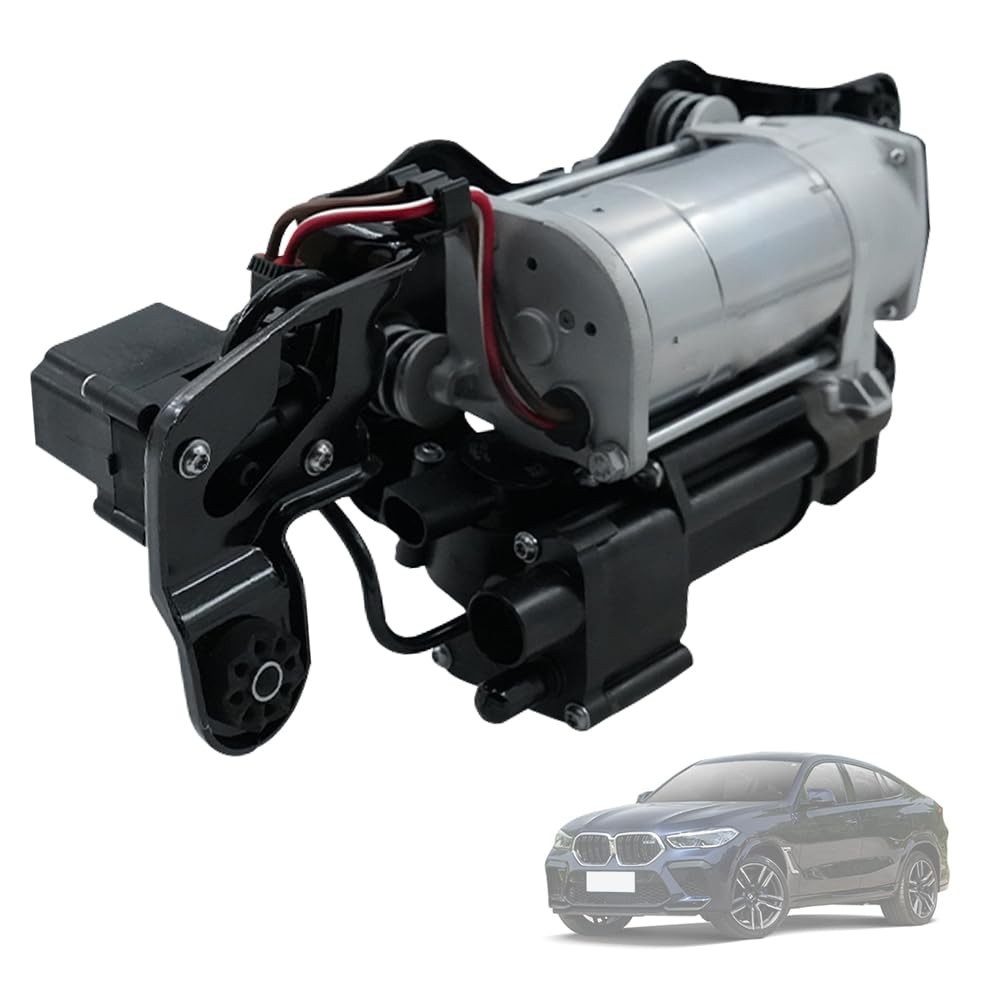 Compressor de suspensão a ar com suporte FIT X5 (2014-2018) / X6 (2015-2019) – Bomba de encaixe direto com relé e bloco de válvula solenoide, substitui OEM # 37206875177 37206850555
