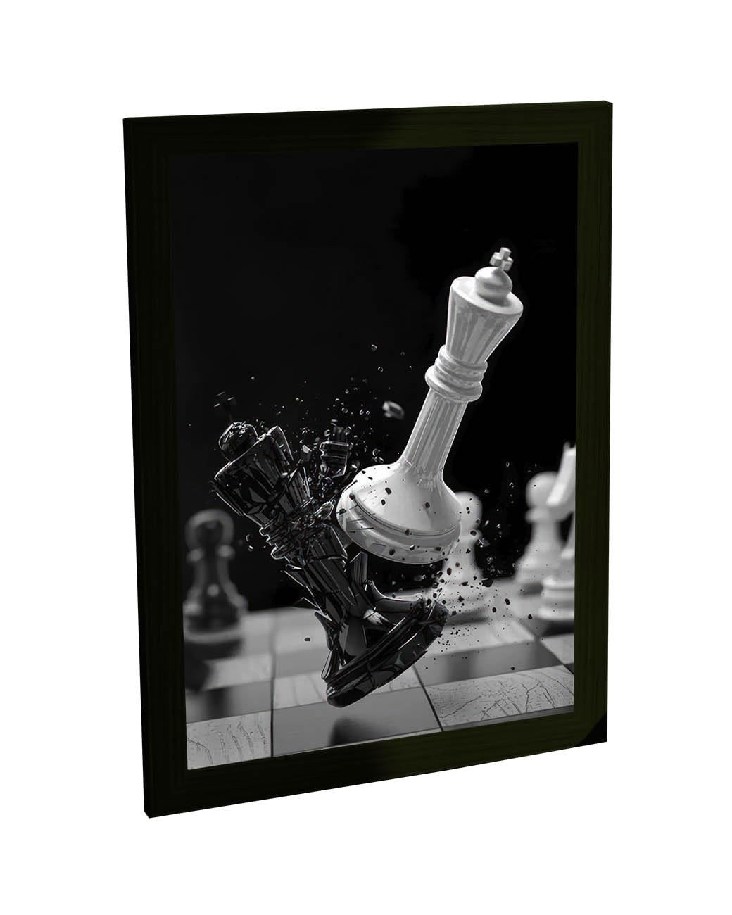 Quadro Decorativo Xadrez Tabuleiro Realista - Moldura Pronta para Pendurar | Poster Moderno para Sala e Quarto