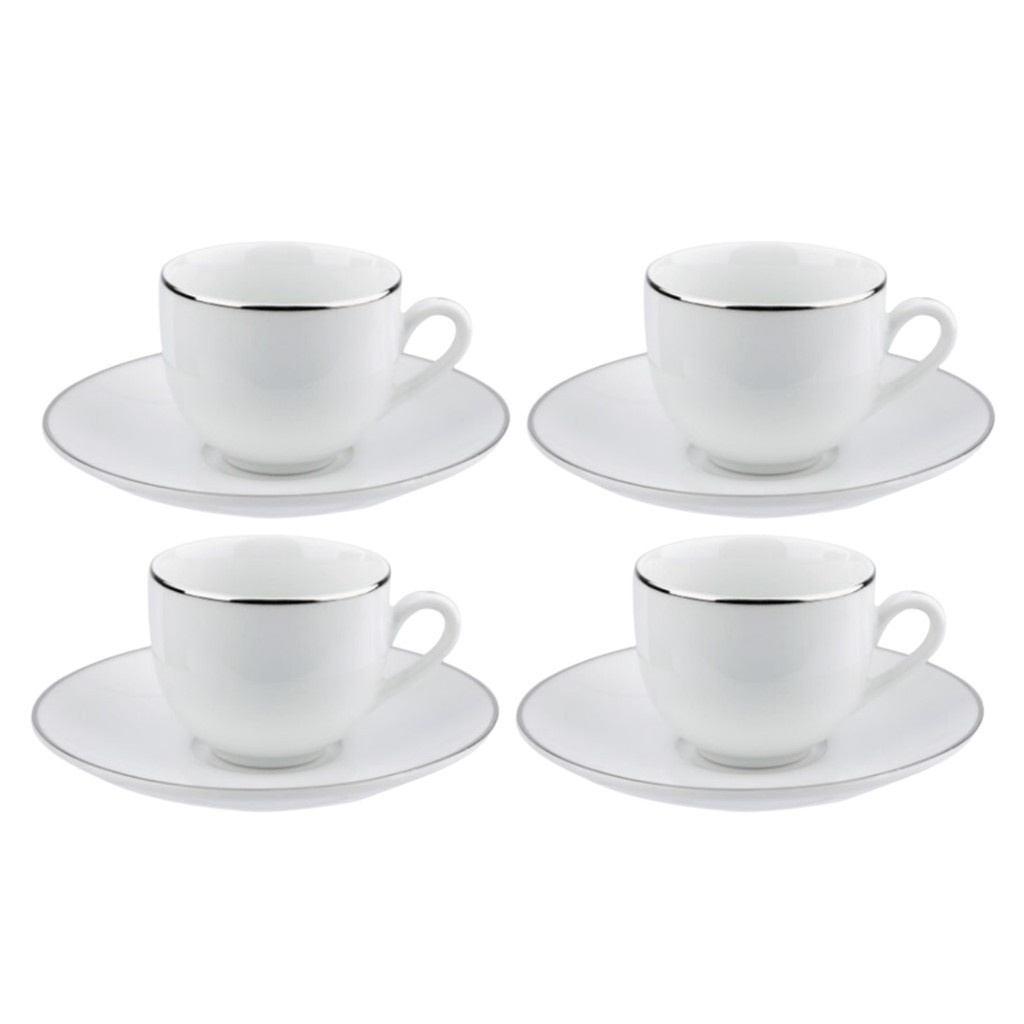 Xícaras de Café Legacy Silver: Elegância em Porcelana