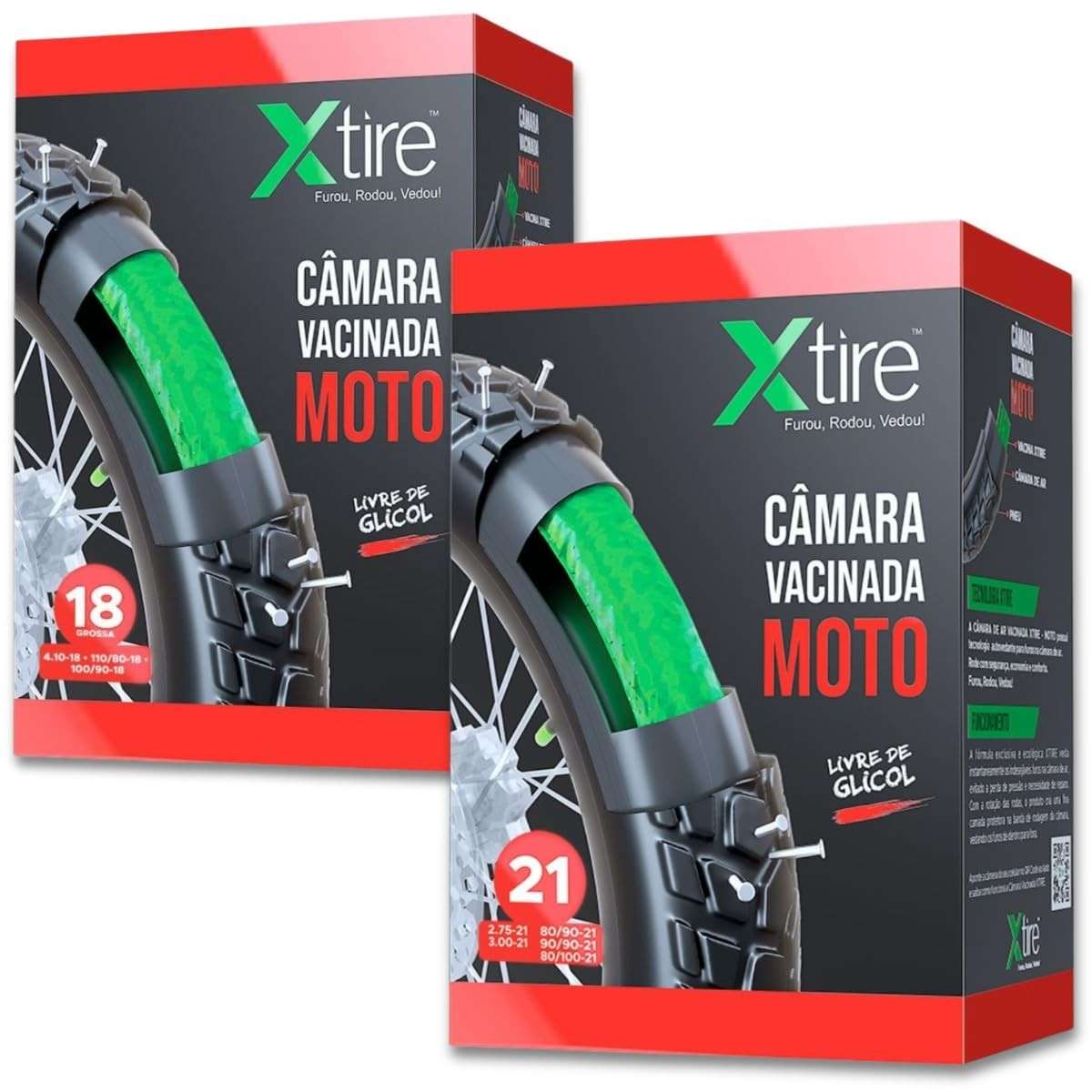 Kit Câmara de Ar Xtire Vacinada P/ XRE 300, Tornado, Sahara, Lander - Antifuro Automático