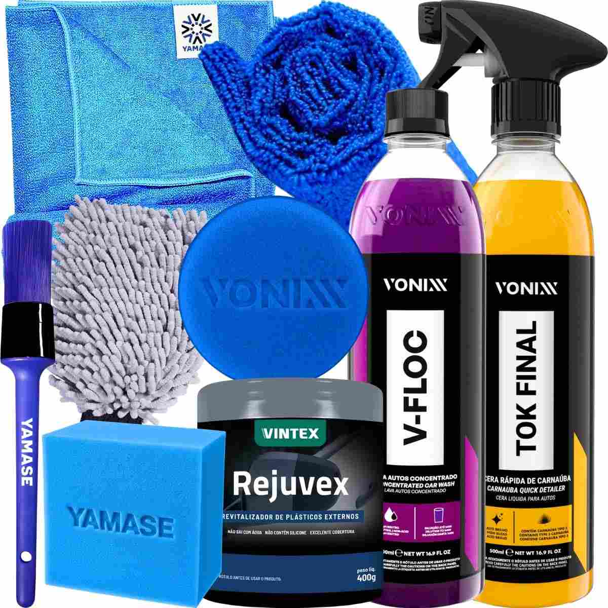 Kit Completo para Lavar Moto e Carro - Shampoo, Cera e Acessórios Vonixx e Yamase
