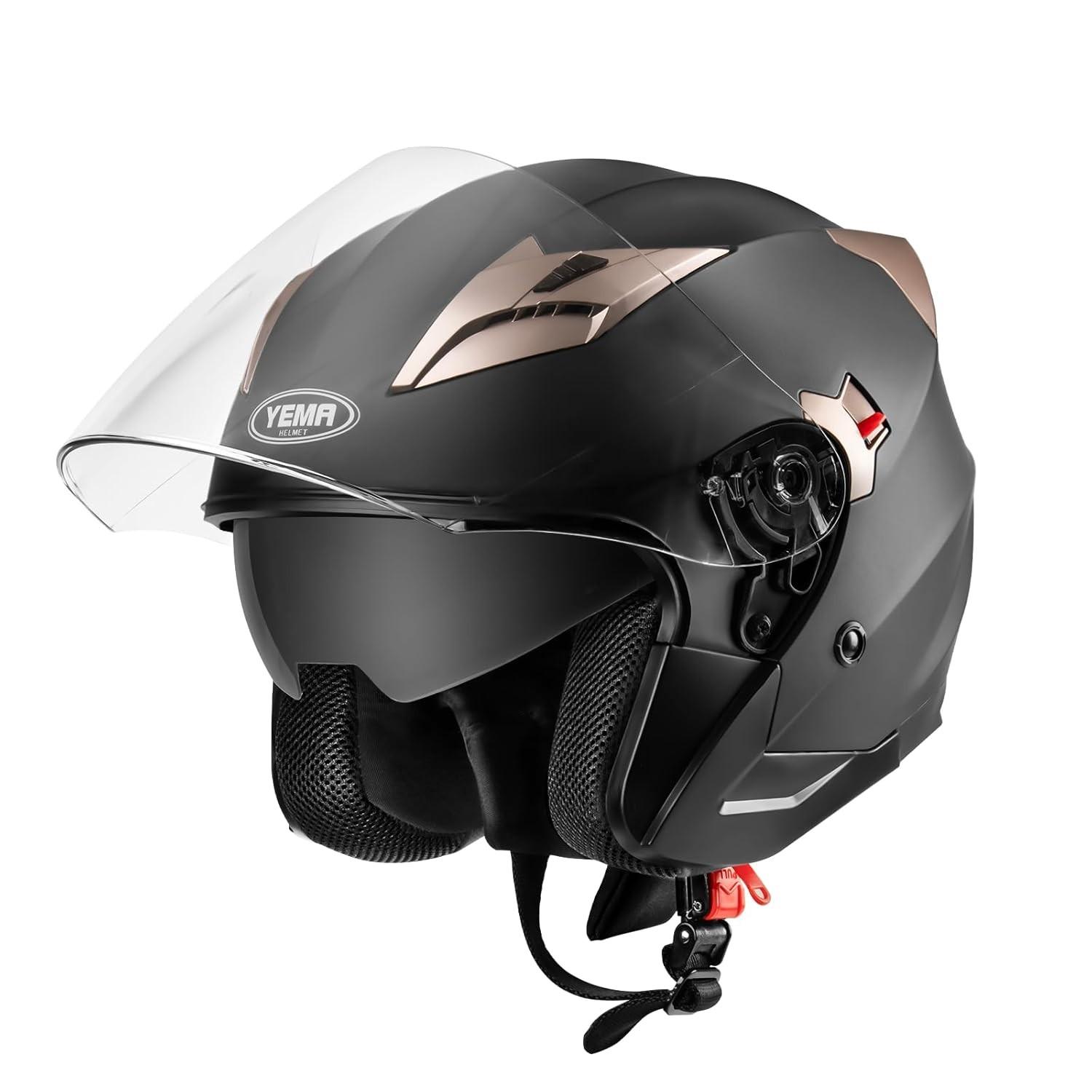 Capacete YEMA YM-627: Estilo Jet Bobber com Viseira Solar para Motociclistas - Segurança Aprovada DOT