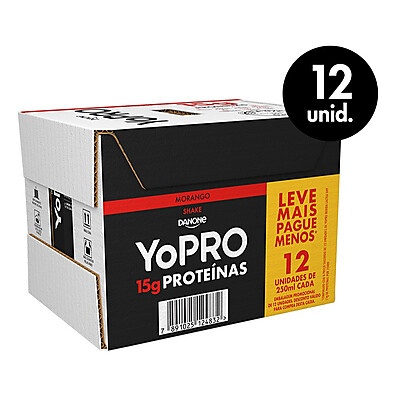 YoPRO Morango 15g Protein 250ml – Pack com 12 Unidades