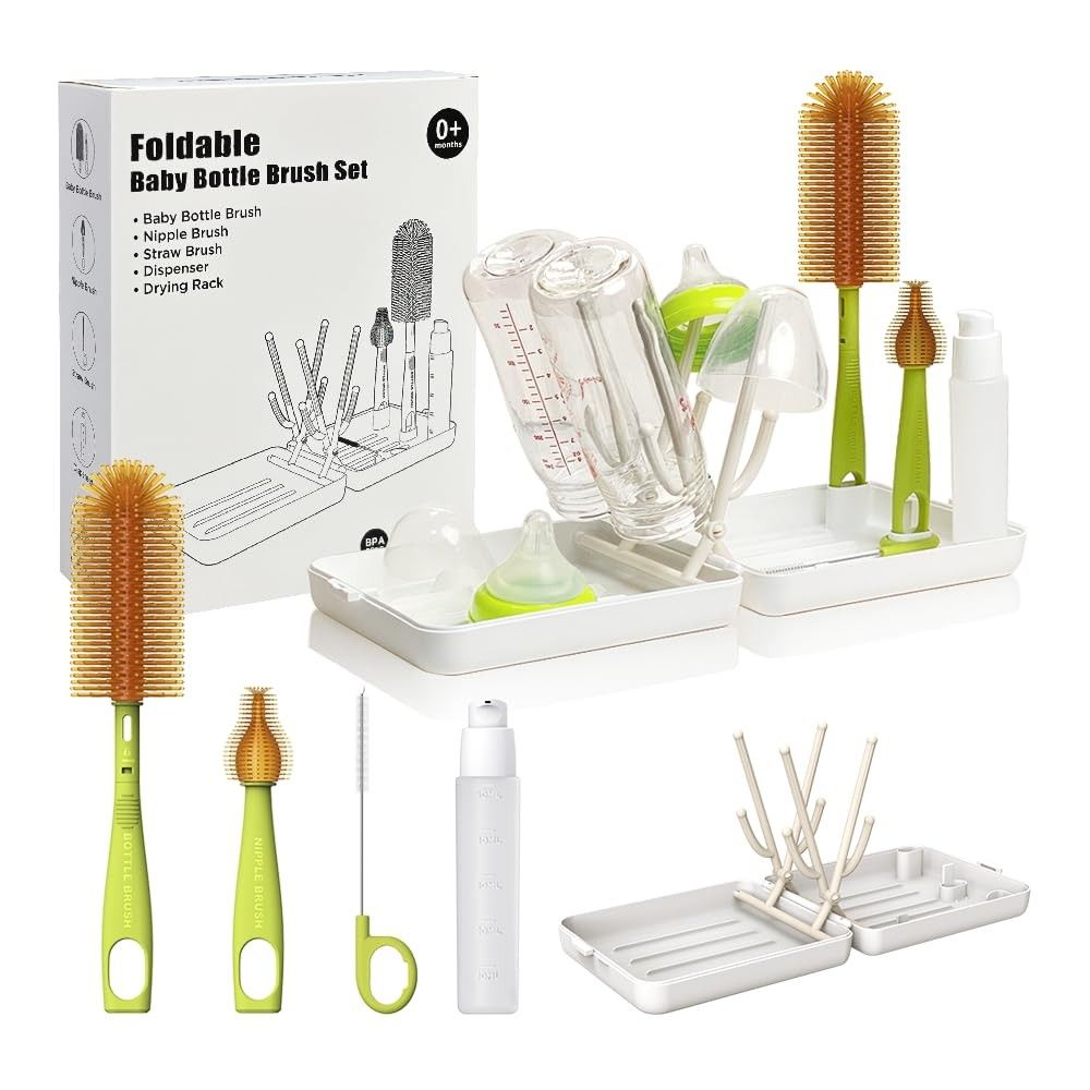 Kit de Limpeza para Mamadeiras YOTIME - Escorredor de Viagem com Escovas Seguras e Portáteis