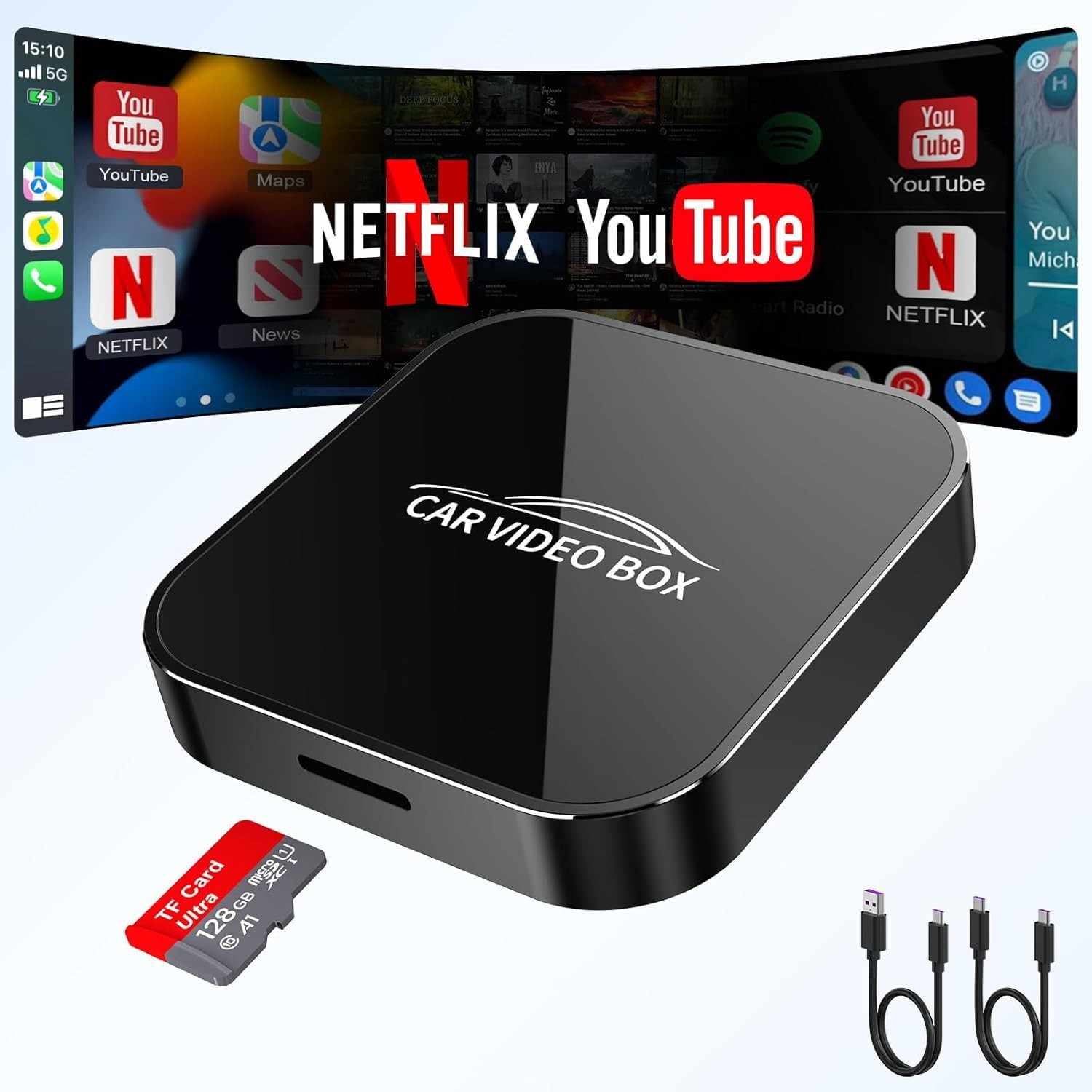 Adaptador CarPlay e Android Auto Sem Fio com Netflix e YouTube - Transforme Seu Carro!