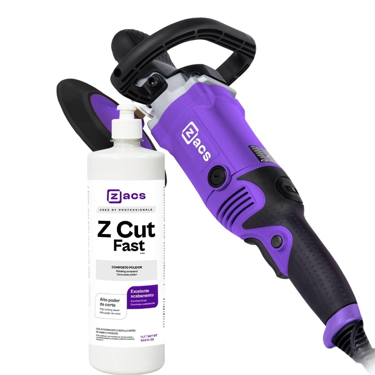 Politriz Rotativa 6" Profissional Zacs 220V + Polidor de Corte Z-Cut Fast - Kit Completo para Acabamento Impecável