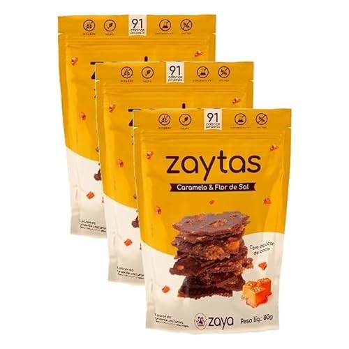 Kit 3X: Biscoito Zaytas Caramelo Sem Glúten Zaya 80g