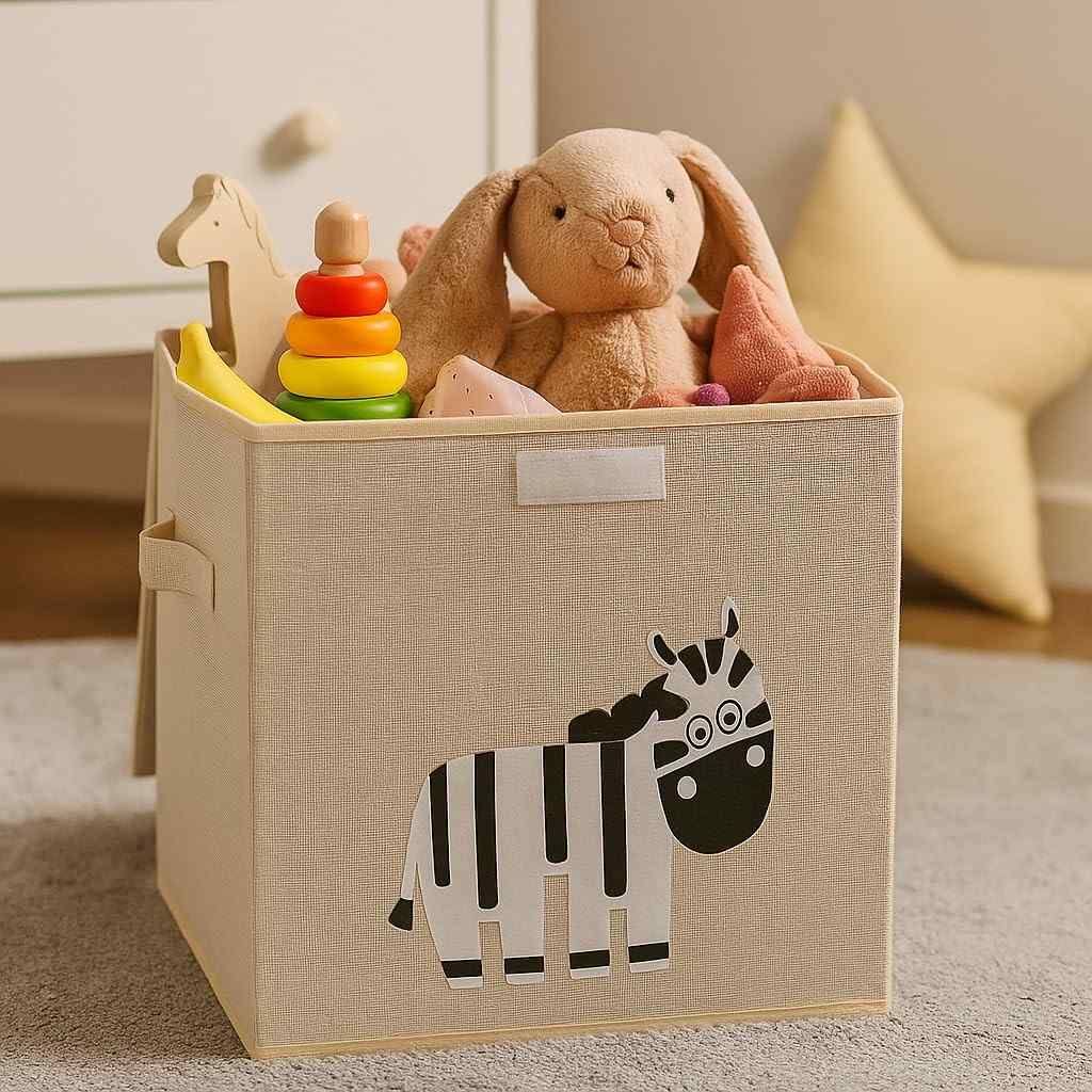 Caixa Organizadora Infantil com Tampa em Linho - Design Animal Box da Oky's (Zebra)