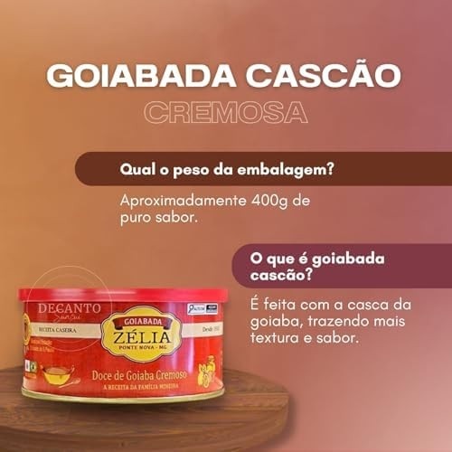 Goiabada Cascão Zélia Cremosa 400g | Doce de Goiaba Tradicional Mineiro, Sabor Autêntico e Receita Caseira | Feita no Tacho com Pedaços de Goiaba | Ideal para Cafés e Sobremesas | Sem Conservantes”