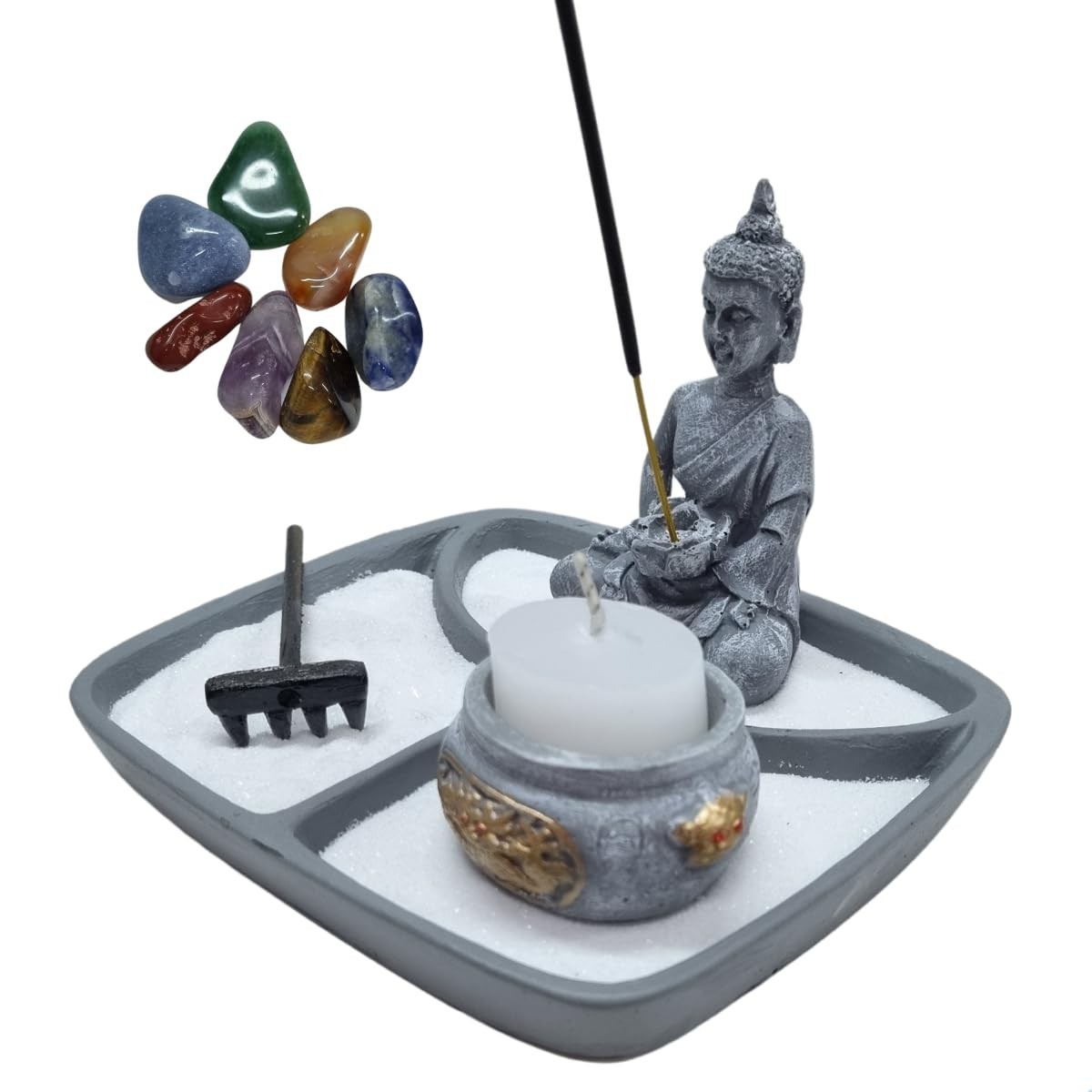 Jardim Zen Japonês com Buda Meditando e 7 Chakras - Decoração Feng Shui para Paz Interior