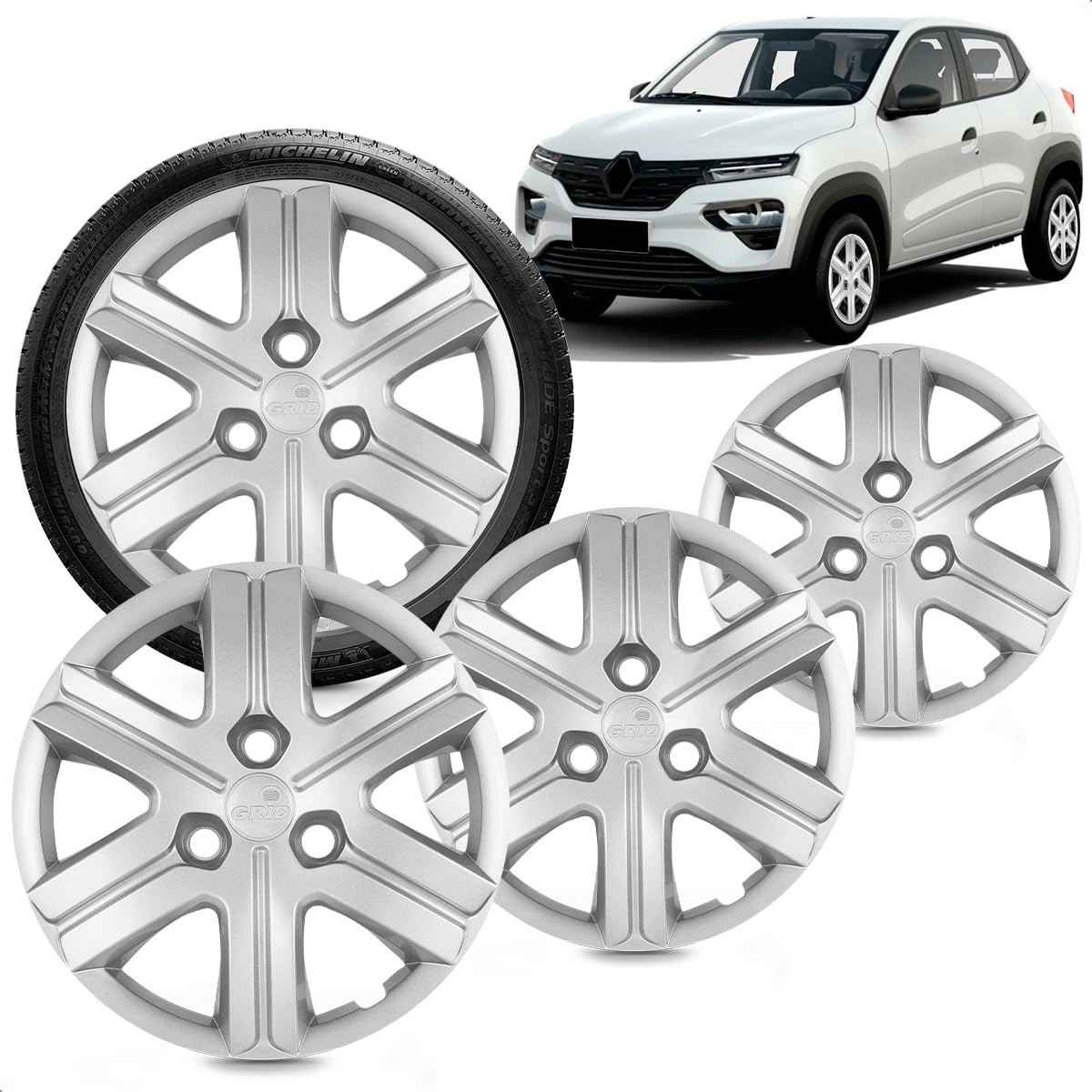 Kit 4 Calotas Aro 14 Kwid Zen 2020 Prata Grid - Design Esportivo e Proteção