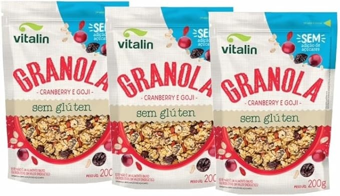 Kit 3X: Granola Cranberry e Goji Zero Açúcar Sem Glúten Vitalin 200g