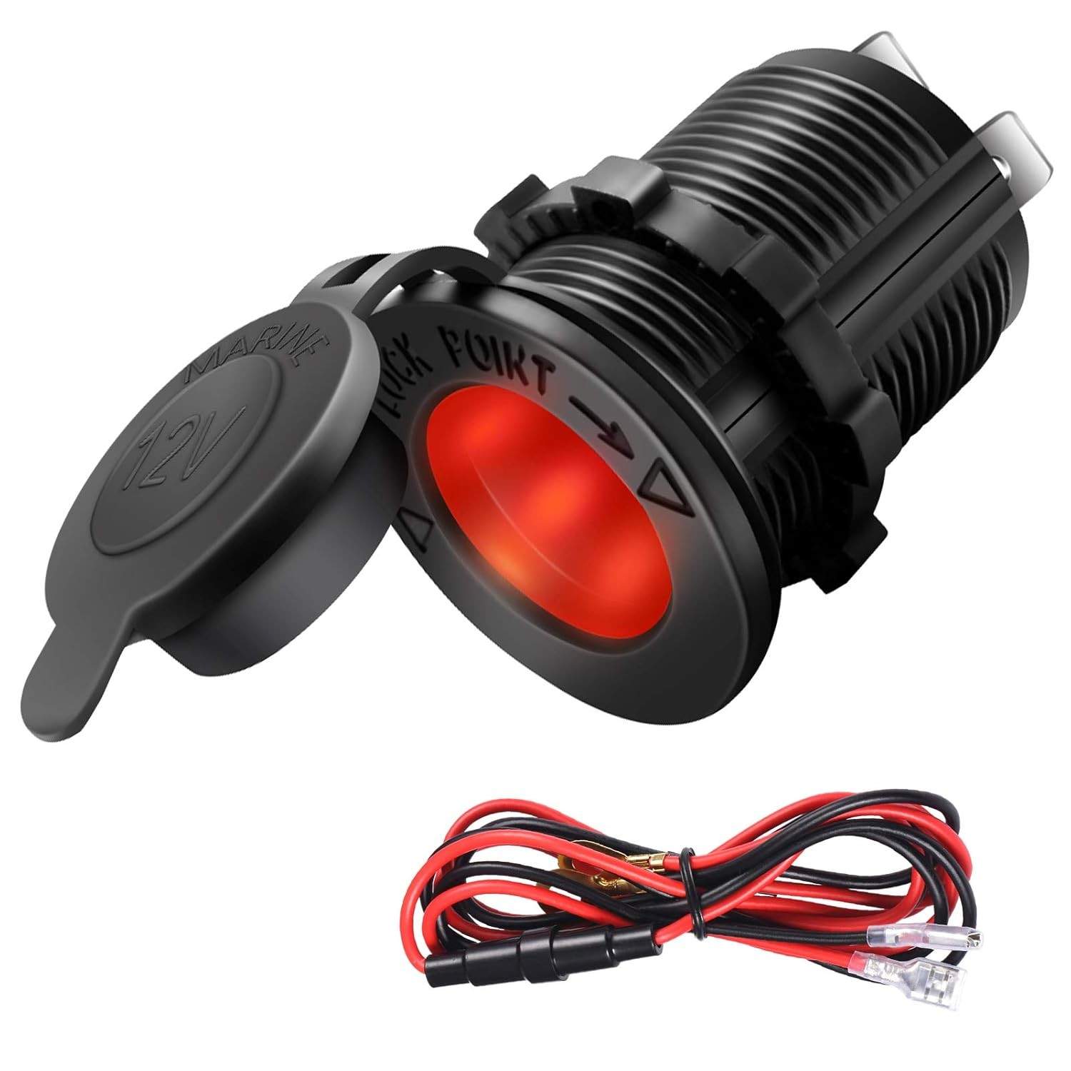 Soquete Isqueiro 12V/24V Universal à Prova d'Água com LED Vermelho - ZHSMS
