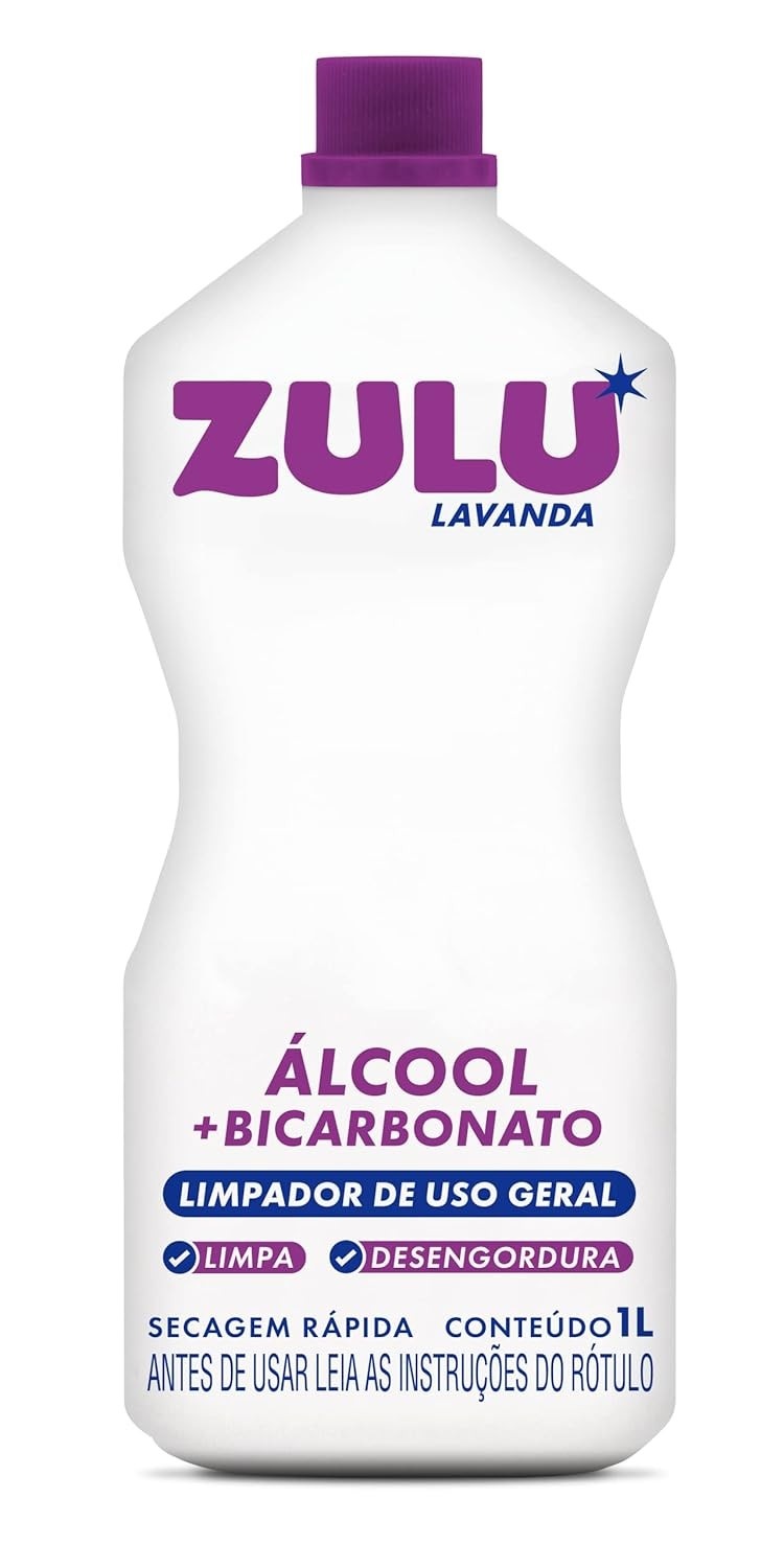 Álcool Líquido com Bicarbonato Zulu 1L Lavanda - Limpeza Potente e Perfumada